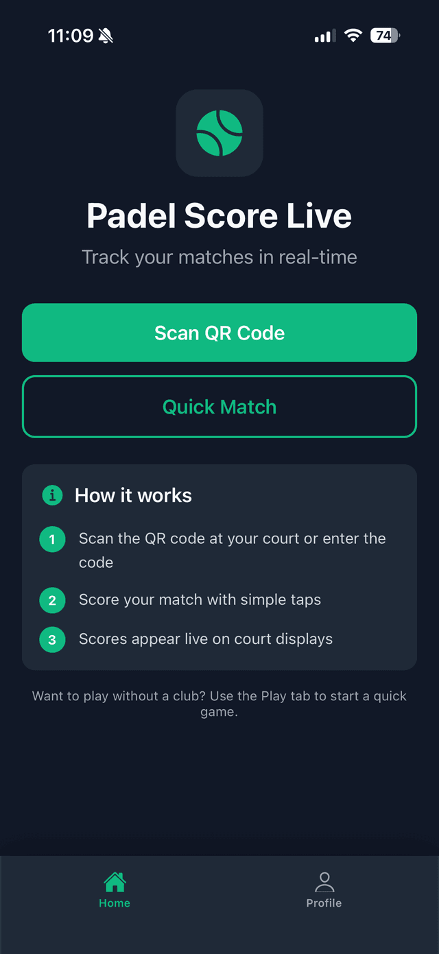 Home screen with QR scan